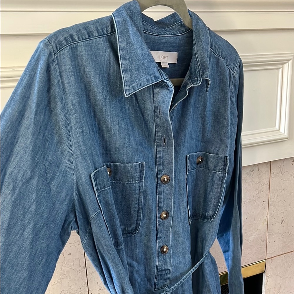 LOFT Indigo Denim Shirt Dress - Picture 3 of 4